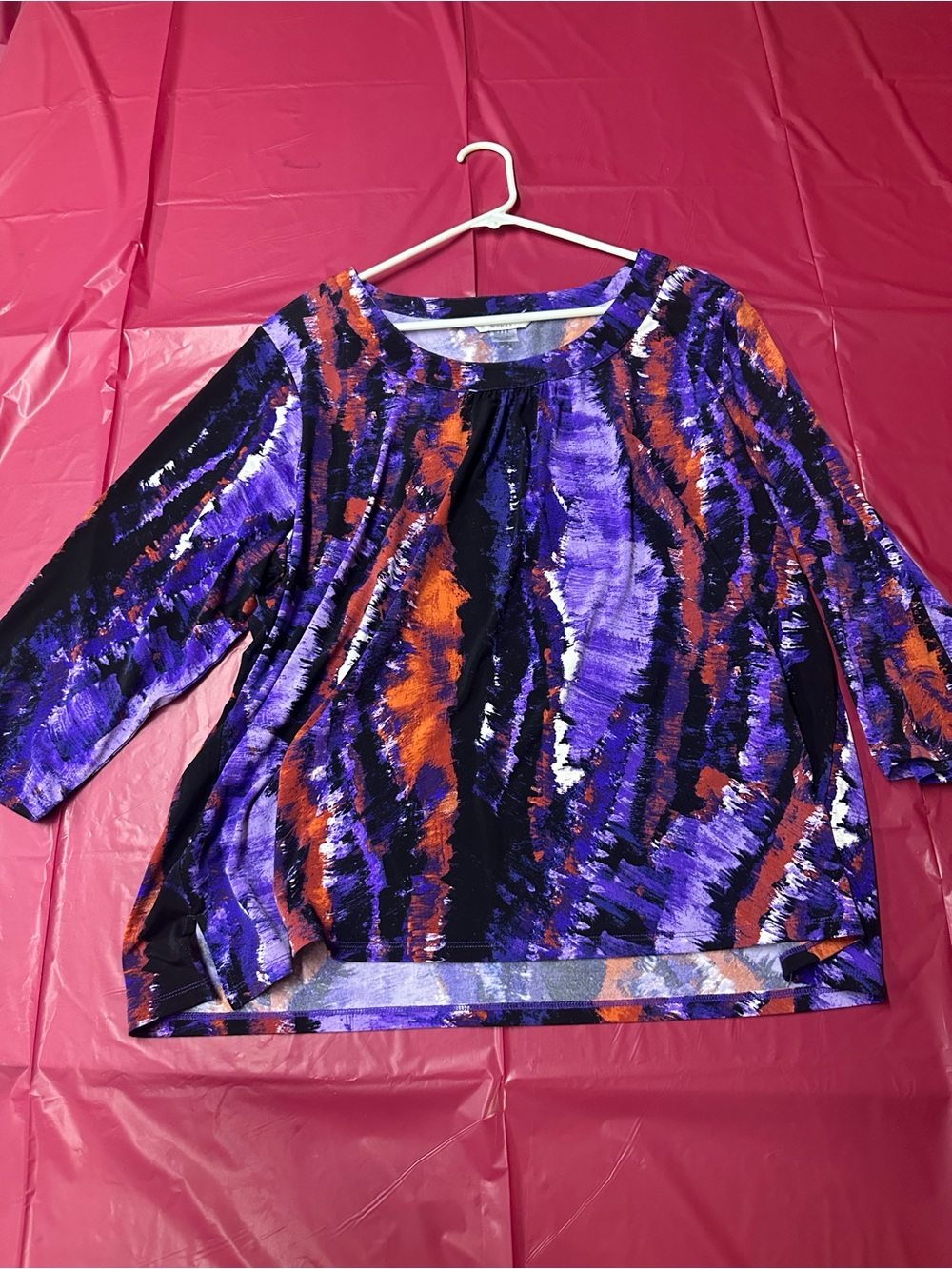TanJay Abstract Brushstroke Blouse in Purple, Orange & Black